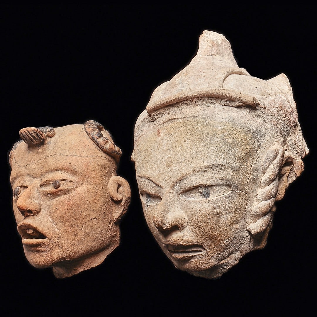 Veracruz Pottery Head Pair - Coiled Braids & Crested Hairdo (1 of 4)