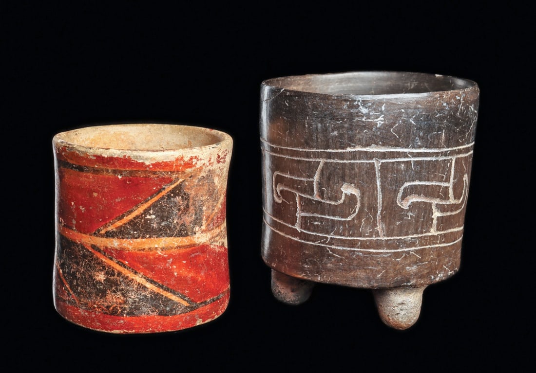 Maya Polychrome Cylinder + Teotihuacan Blackware Tripod (1 of 3)