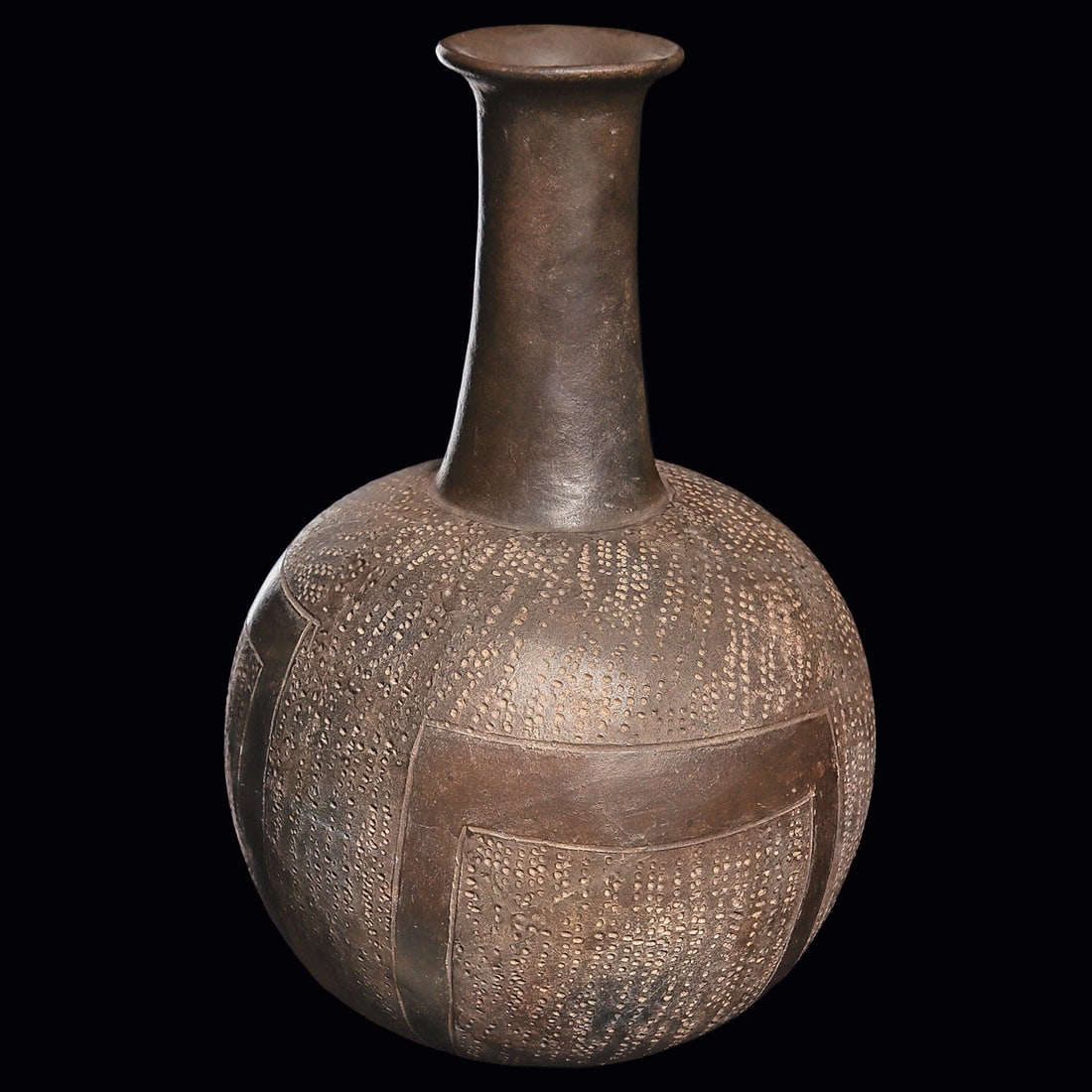 Chavin Blackware Bottle - Stippled Surface, Rectangular Reliefs - 2