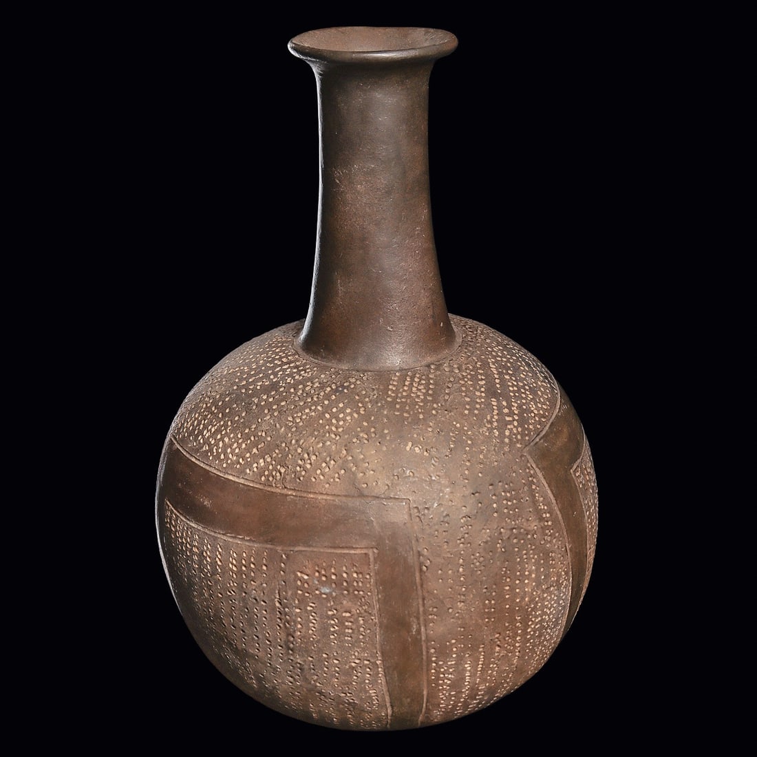 Chavin Blackware Bottle - Stippled Surface, Rectangular Reliefs - 3