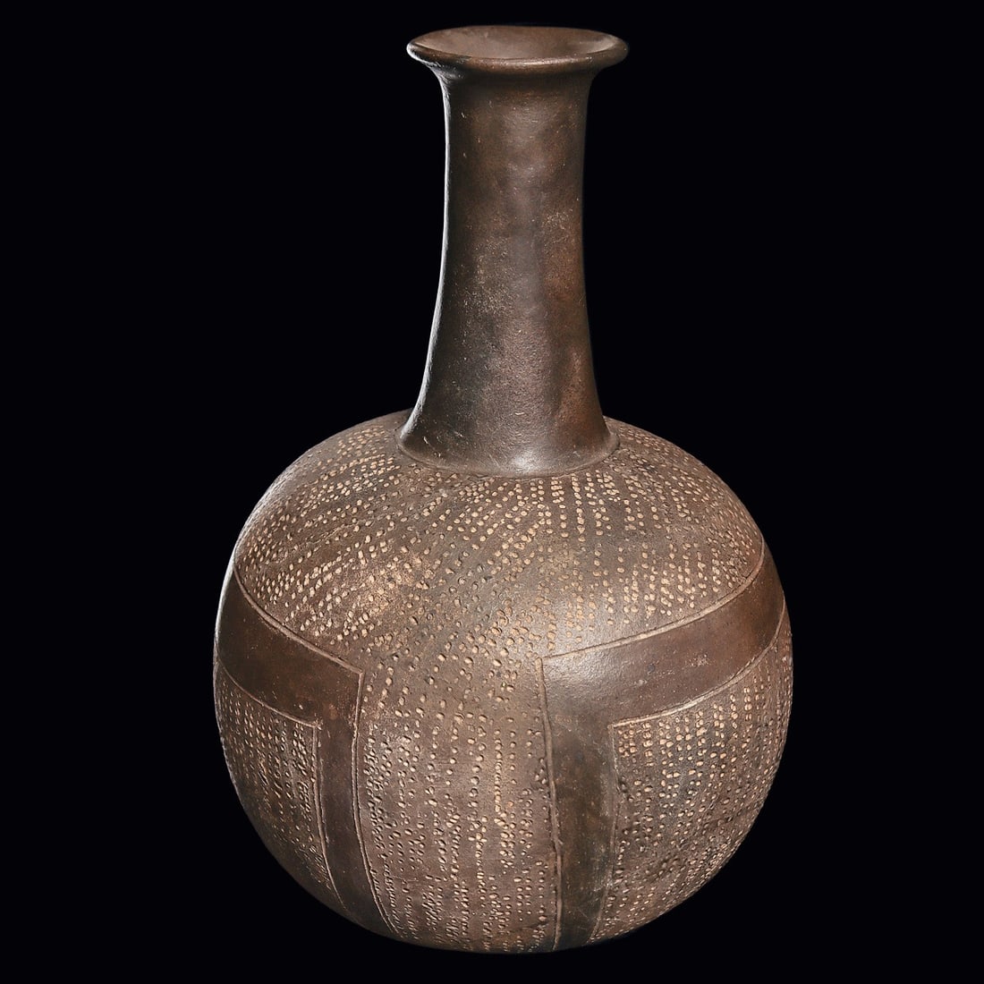 Chavin Blackware Bottle - Stippled Surface, Rectangular Reliefs - 4