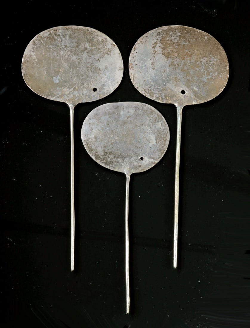 3 Large Andean Inca Silver Tupus - Textile Pins (1 of 2)