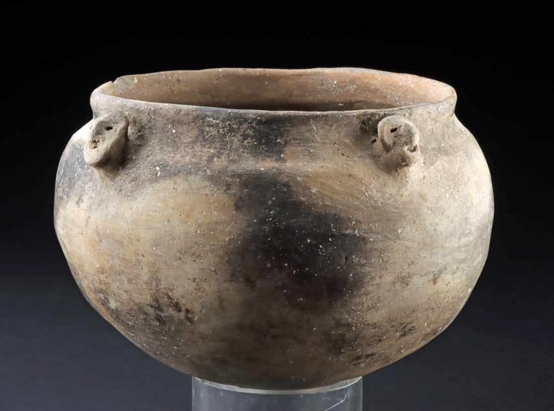 Rare Mississippian Effigy Pot, Shell-Tempered Applied Faces (1 of 5)