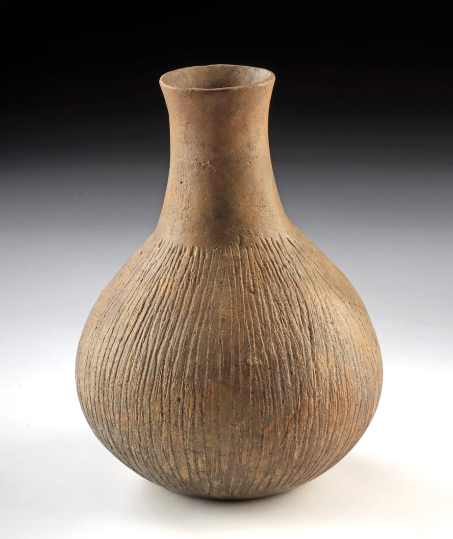 Caddo Ceramic Bottle - Vertical Incised Design (1 of 4)