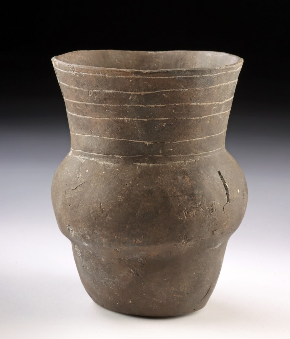 Caddo Pottery Footed Vessel - Linear Bands (1 of 3)