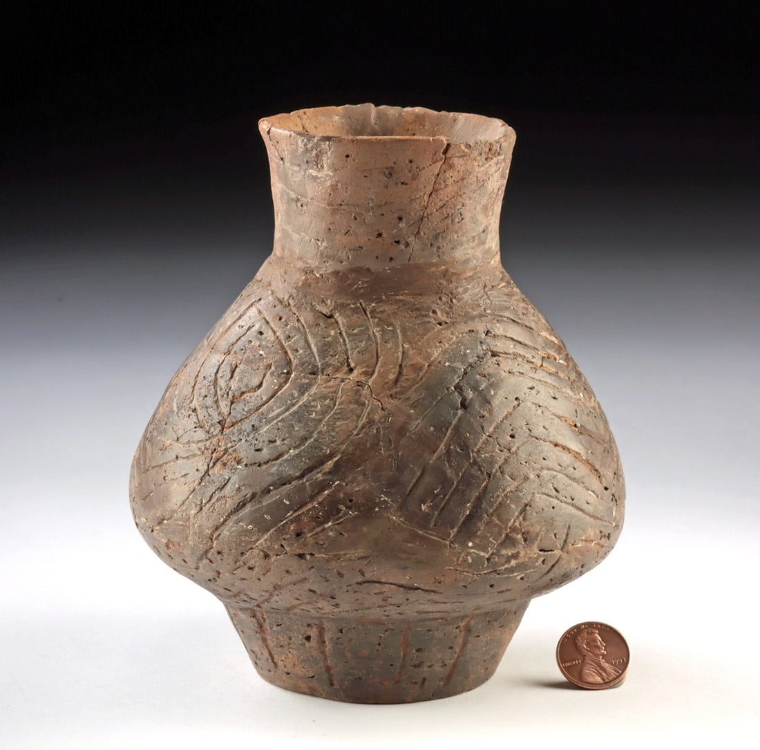 Mississippian Footed Jar - Incised Motifs (1 of 4)