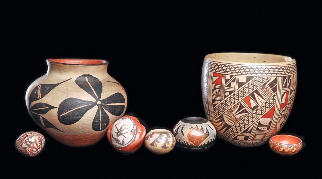 Zia Floral Jar & Rowdina Huma Vase, Miniature Decorated Canteen & Four Miniatures (7) (1 of 4)