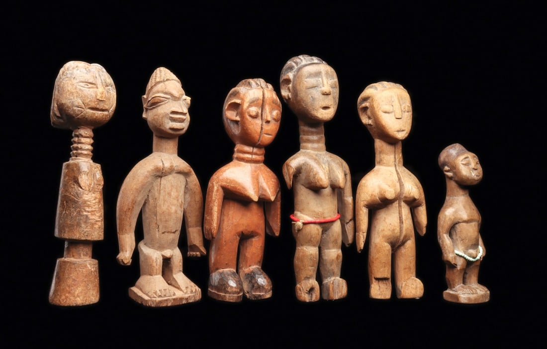 Togo Ewe Carved Wood Twin Figures | Beaded Belts (6) - 2