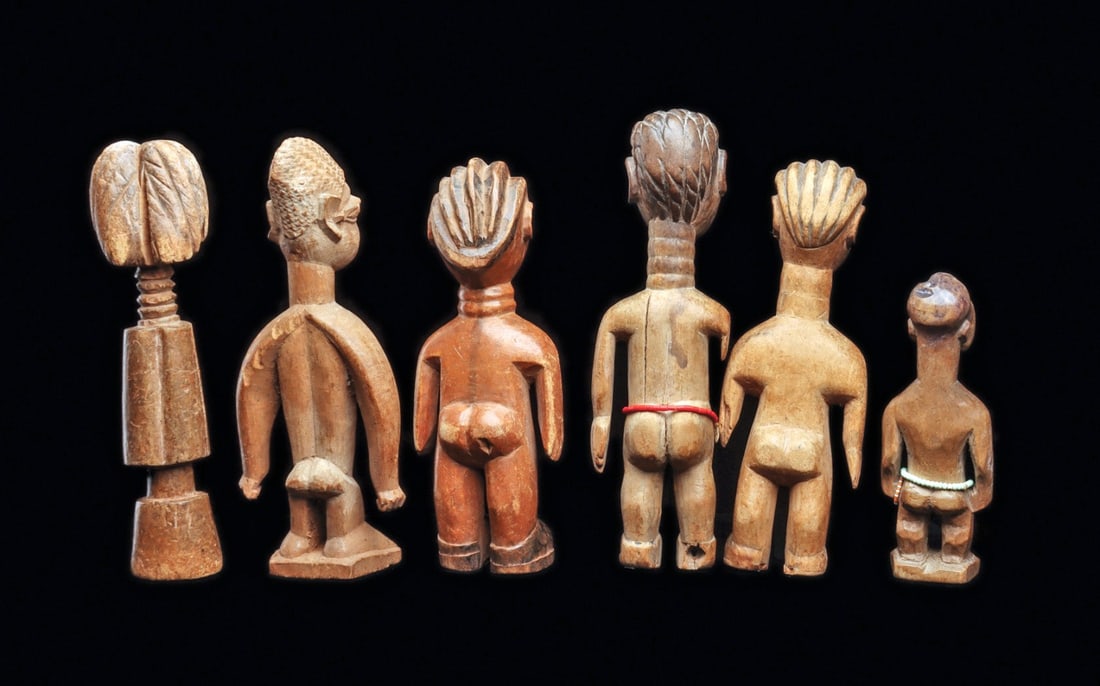 Togo Ewe Carved Wood Twin Figures | Beaded Belts (6) - 3