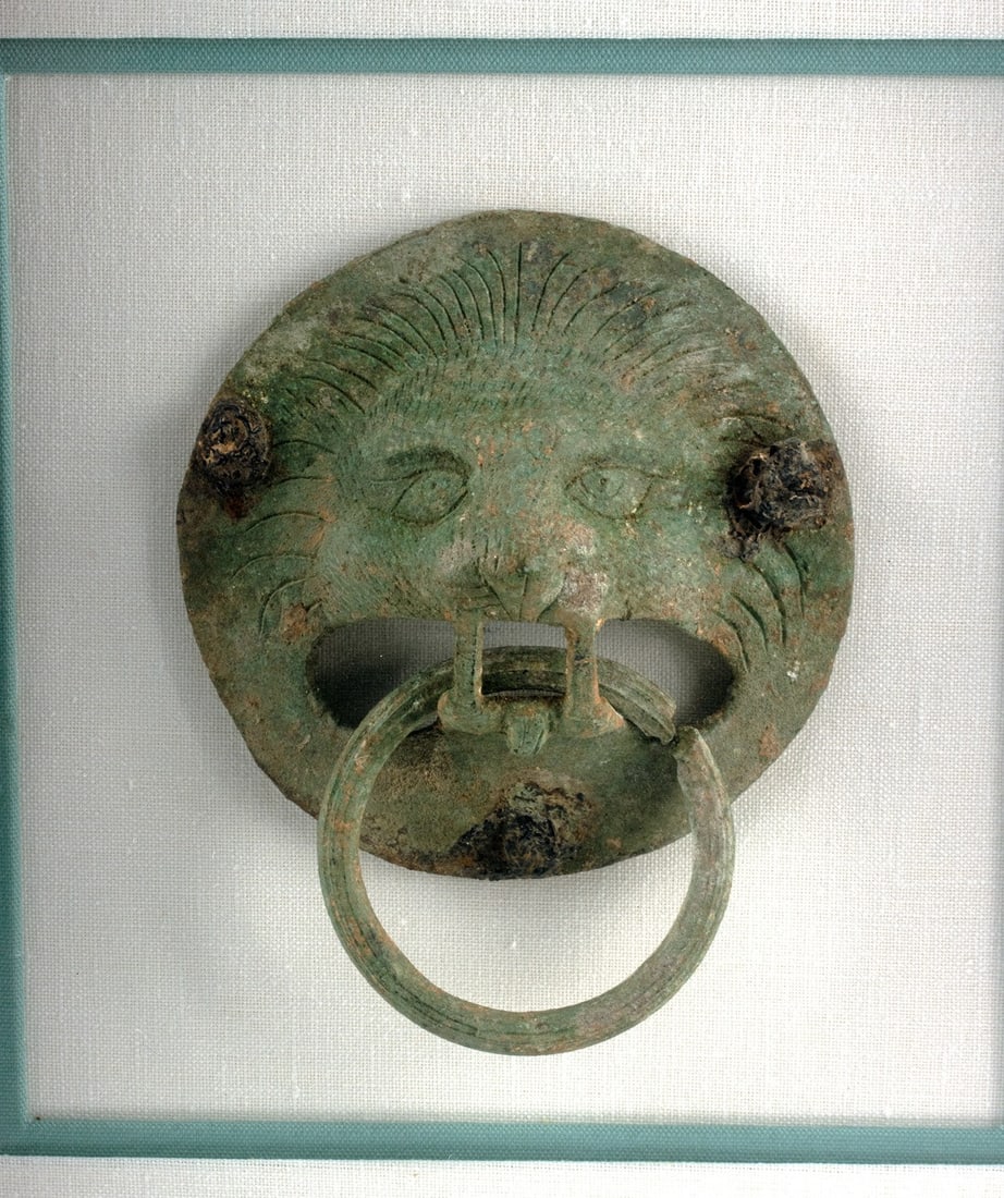 Roman Bronze Lion Head Door Knocker w/ Iron Pins (1 of 4)