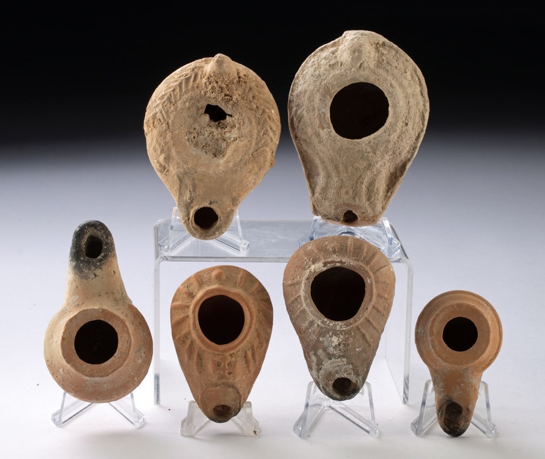 6 Roman / Holy Land Pottery Oil Lamps (1 of 1)