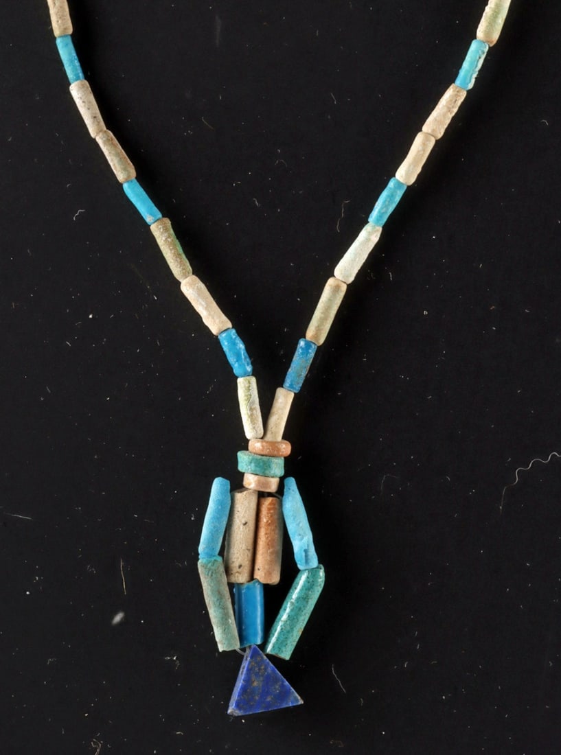 Egyptian Faience Bead Necklace w/ Lapis Lazuli Pendant (1 of 3)
