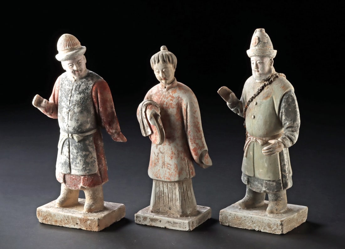 Three Chinese Ming Dynasty Pottery Attendant Figures (1 of 4)