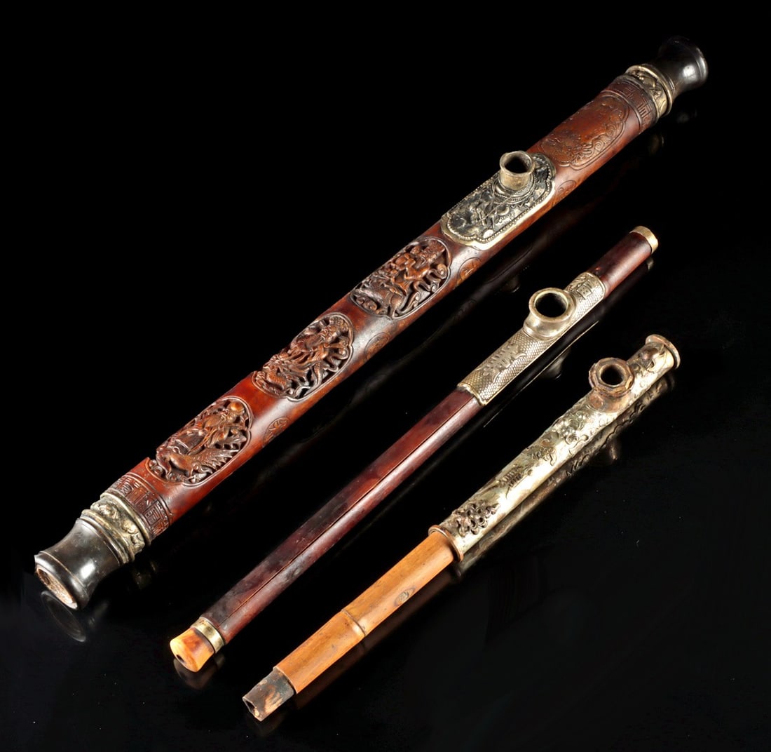 Three 19th C. Chinese Qing Opium Pipes (1 of 2)
