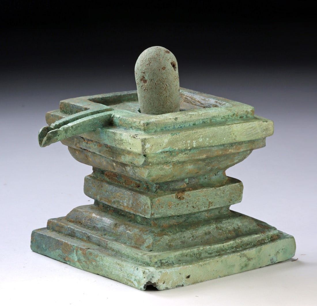Cambodian Khmer Bronze Yoni with Stone Linga, Angkor Period (1 of 5)