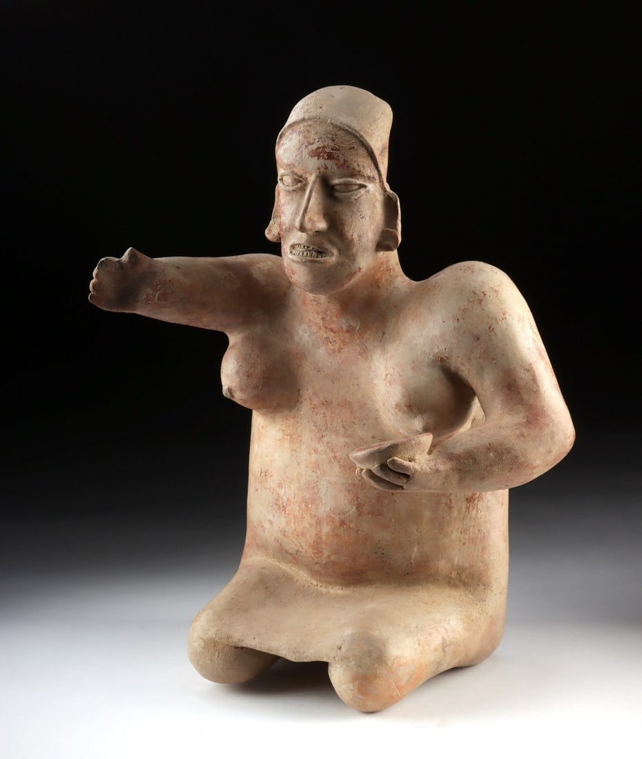 Sizable Jalisco Seated Semi-Nude Female Figure (1 of 4)
