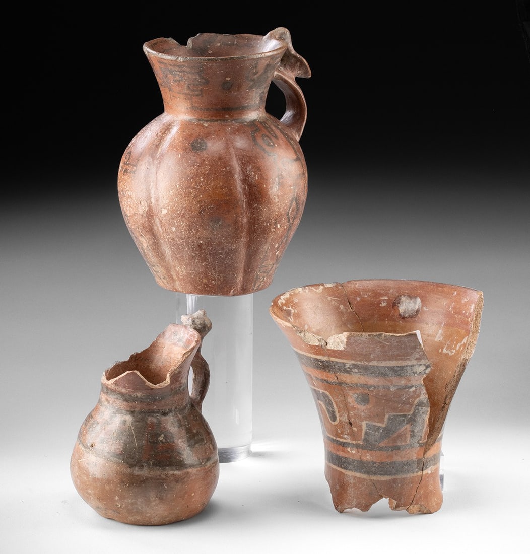Tiahuanaco Pottery Vessels w/ Bird Handles & Kero Rim (1 of 2)