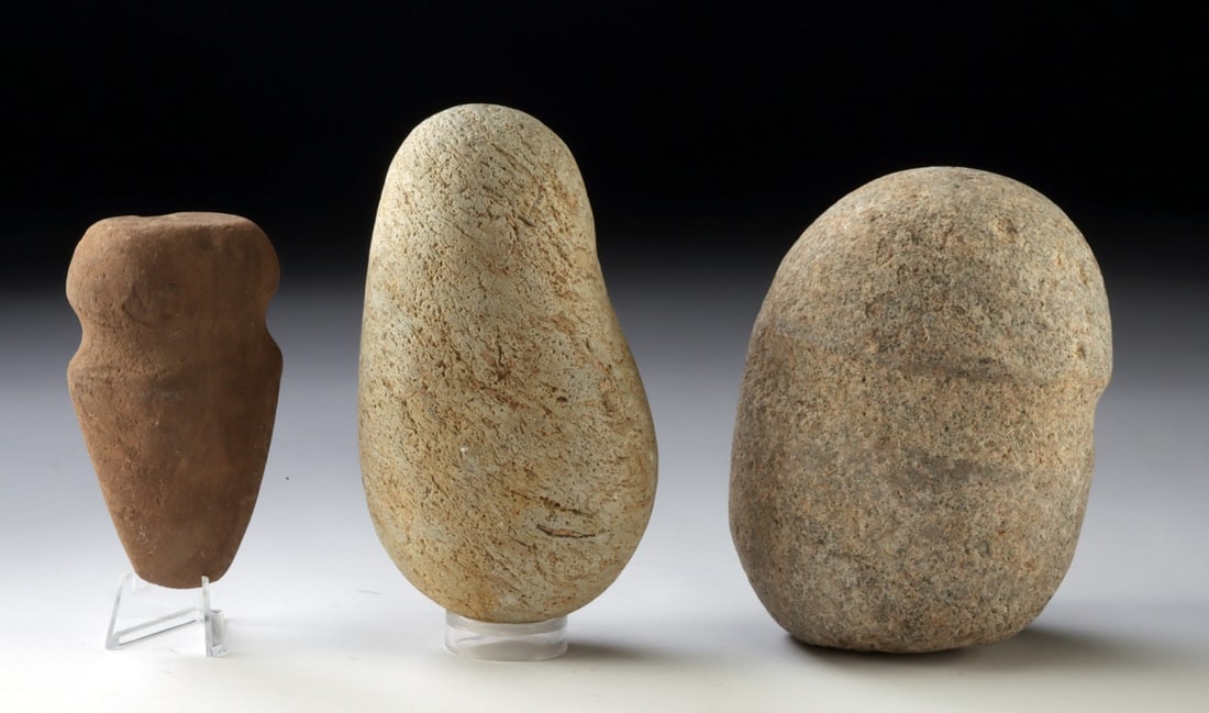 Native American Archaic Stone Tools, Hammerstones & Axe (1 of 2)