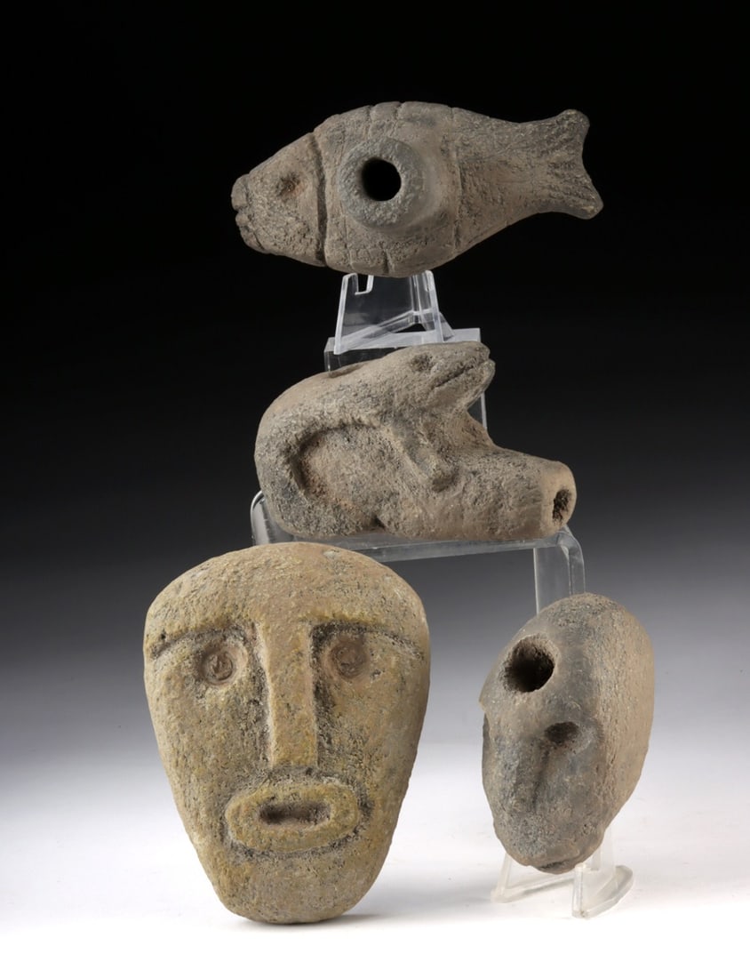 Mississippian Stone Mask & Zoomorphic Pipes (4) (1 of 2)