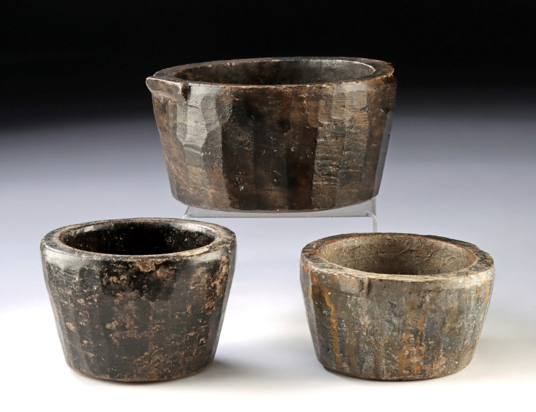 Three 19th C. Shoshone Steatite Bowls (1 of 4)
