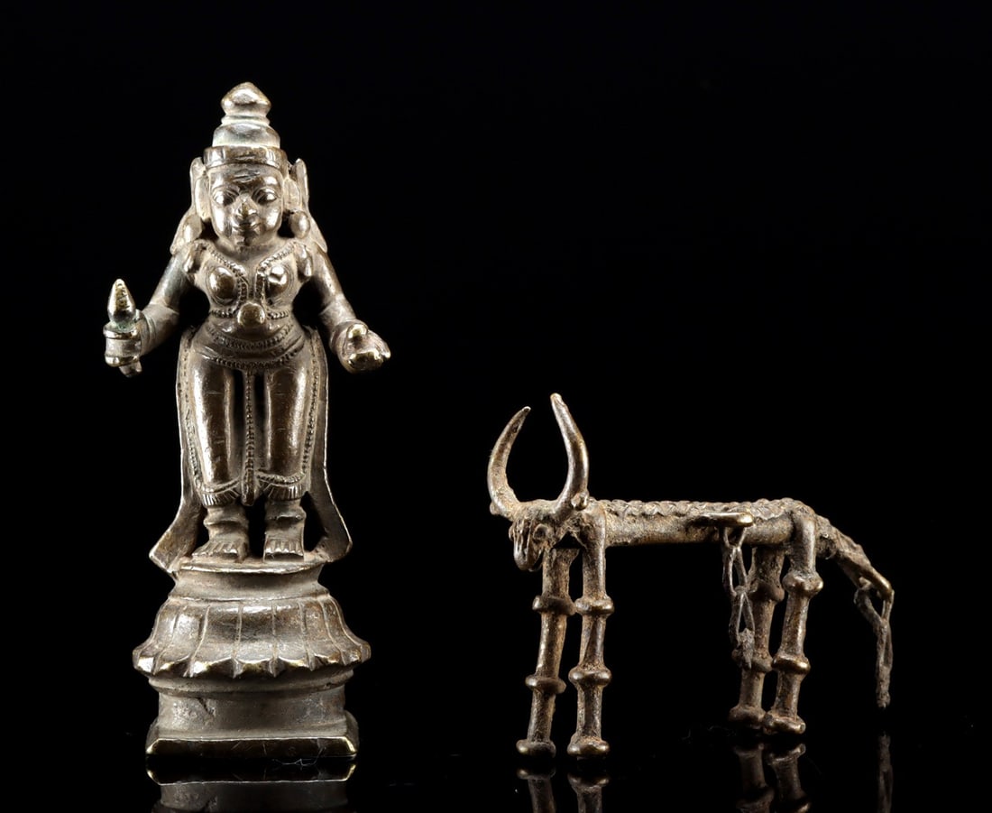 Indian Cast Brass Sculptures: Deity Murti & Dhokra Cow (1 of 3)