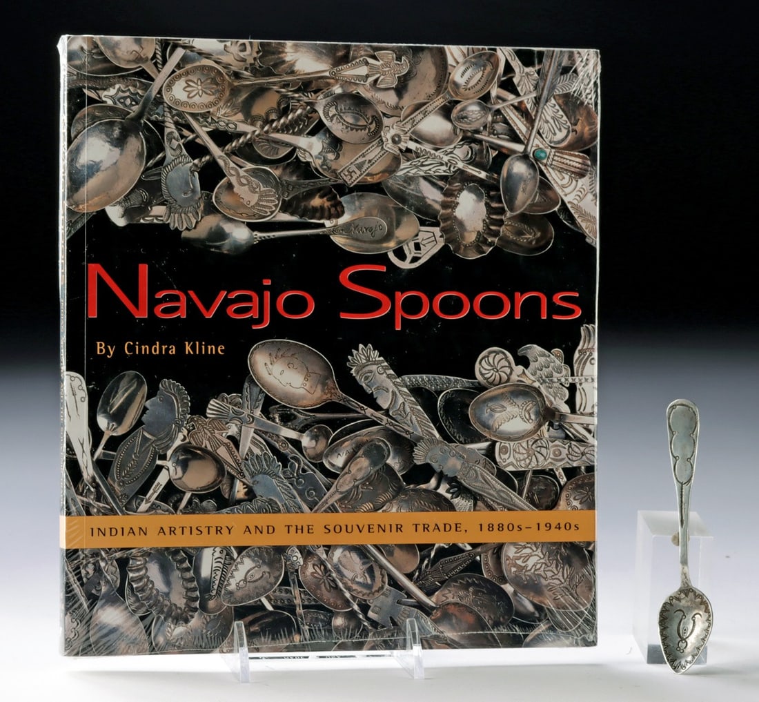Navajo Silver Souvenir Spoon ca. 1890s–1910s + Book "Navajo Spoons": Native American, Navajo, Southwestern United States, ca. 1890s to 1910s CE; "Navajo Spoons: Indian Artistry and the Souvenir Trade, 1880-1940" by Cindra Kline (Santa Fe, NM: Museum of New Mexico Press