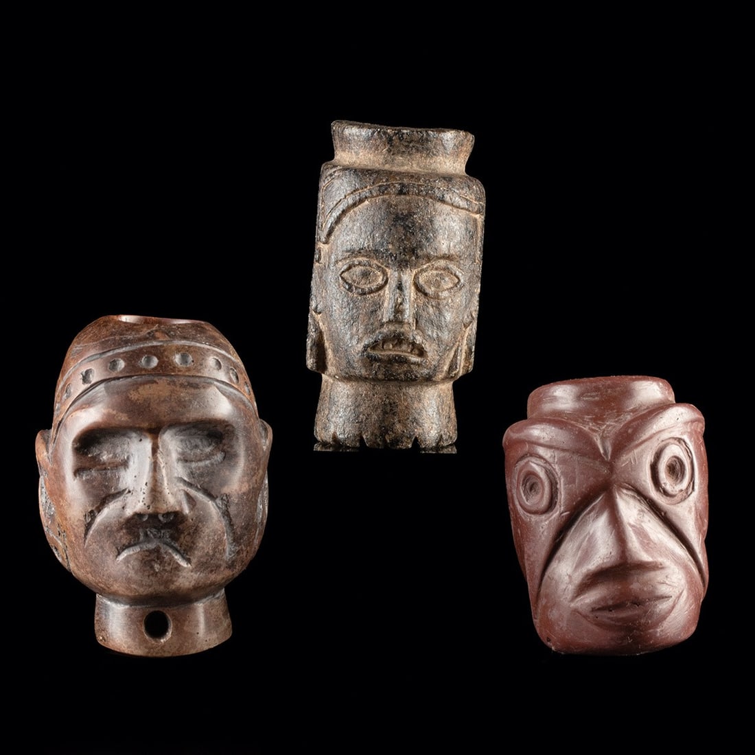 3 Woodland-Mississippian Stone Effigy Head Pipes (1 of 3)
