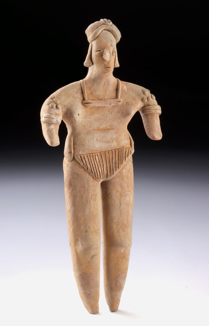 Large Colima Pottery Female Flat - Fertility Deity, Scarification, Headdress (1 of 3)