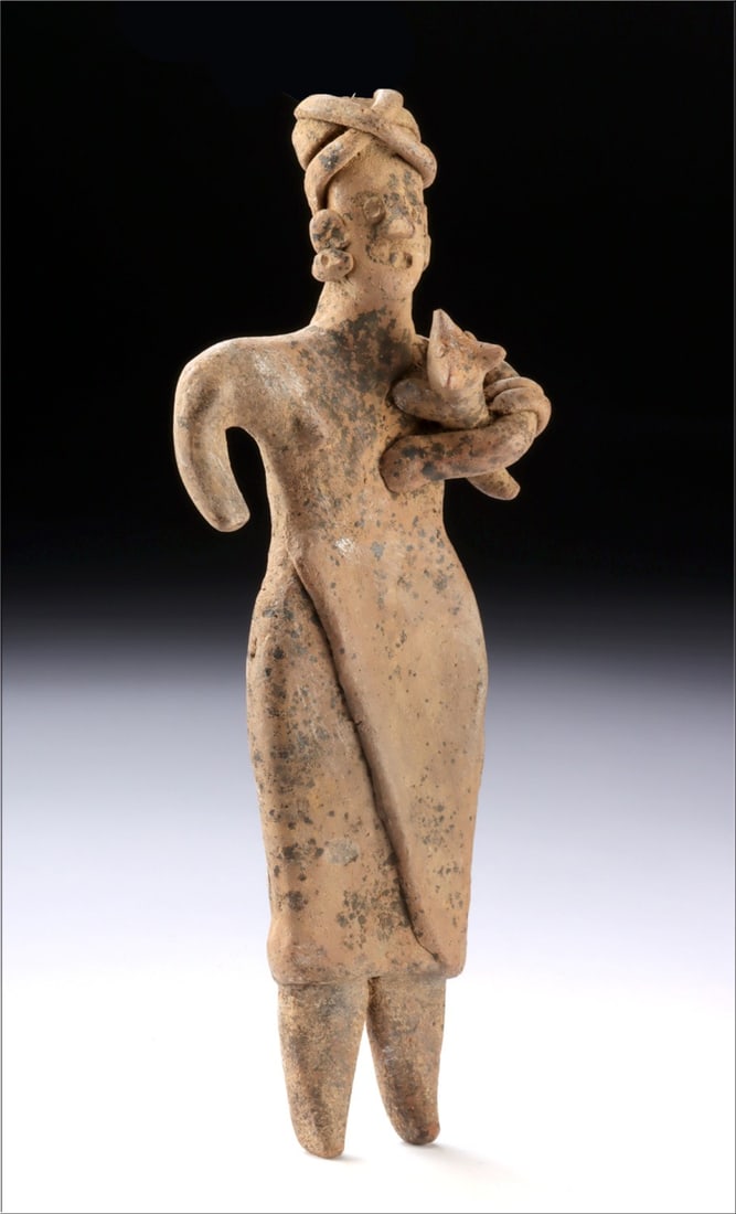 Large Colima Pottery Flat Figure - Woman w/ Dog (1 of 3)