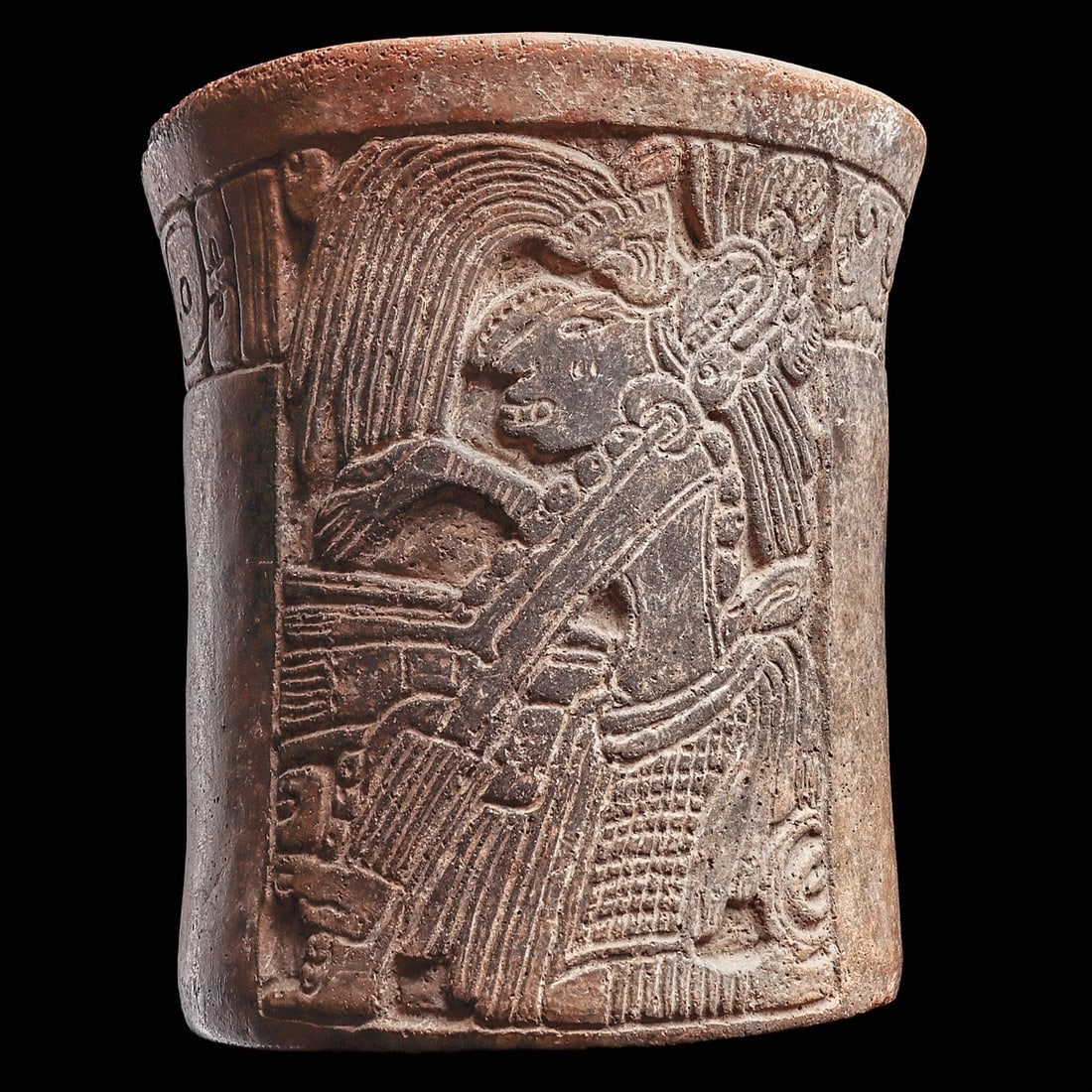 Maya Orangeware Vase with Carved Decoration (1 of 5)