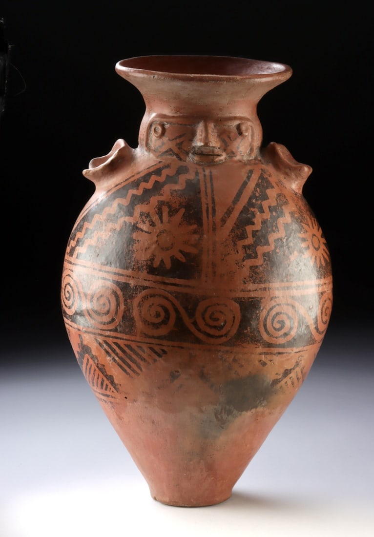 Nariño-Capulí Negative-Resist Effigy Urn - Human Visage, Volutes & Sunburst (1 of 4)
