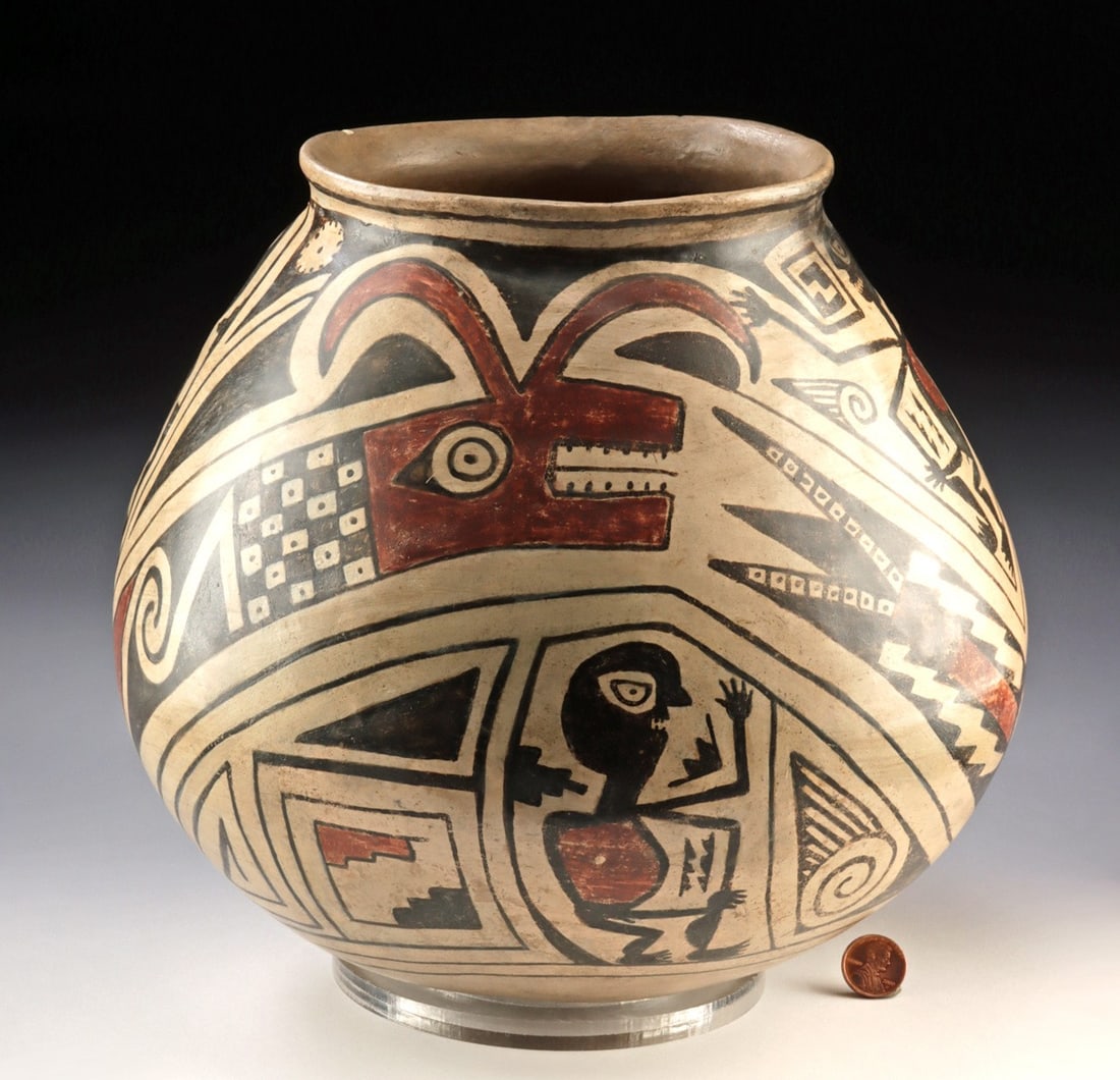 Large Casas Grandes Polychrome Jar - Paired Avanyu & Stick Figure (1 of 4)