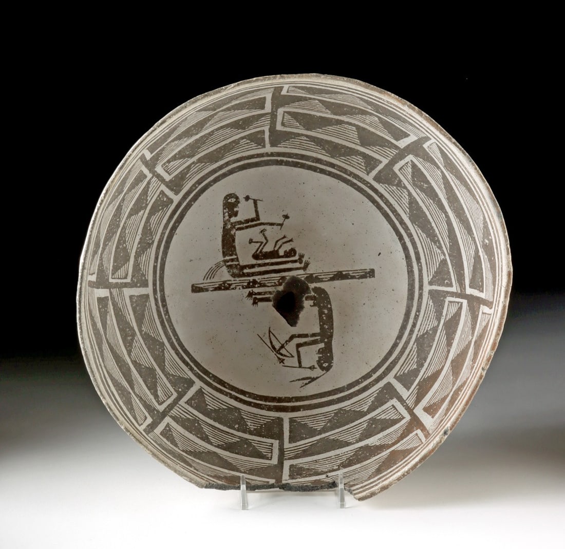 Rare Mimbres Black-on-White Pottery Bowl, Figural Family Scene (TLd) (1 of 5)