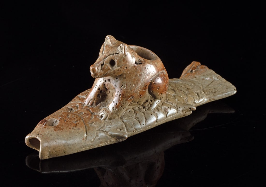 Hopewell Stone Pipe - Racoon & Fish w/ CIRAM (1 of 4)