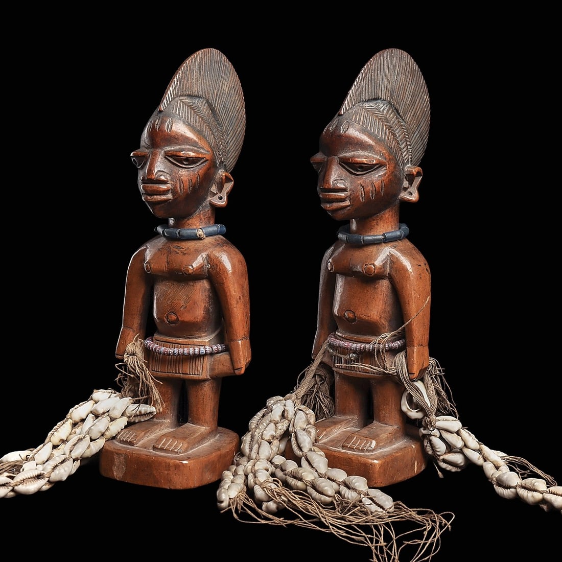 Fine Pair of Yoruba Ibejis: Provenance: Collection of Dr. Oliver Cobb, WA; ex. West coast dealer. Notice: We coordinate worldwide shipping to most destinations, overseeing every detail in-house to guarantee a smooth and