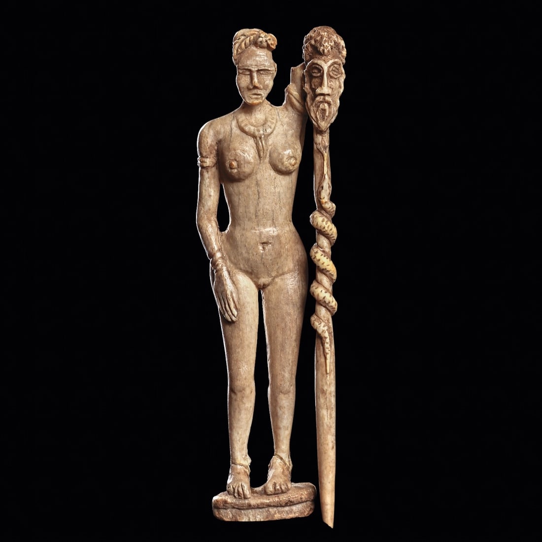 Late Roman Carved Bone Female & Bearded Male Head Pin (2) (1 of 4)