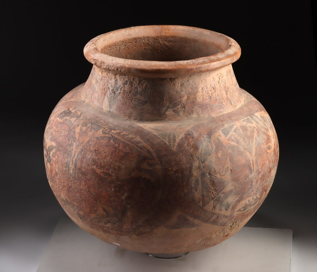 Monumental Kushan Painted Terracotta Jar - Horse & Peacock Frieze (1 of 1)