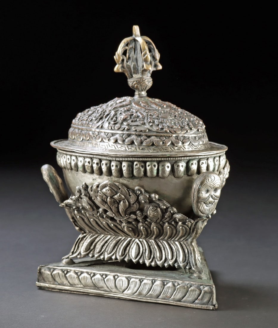 19th C. Nepalese Silvered Copper Kapala Skull Cup (1 of 4)