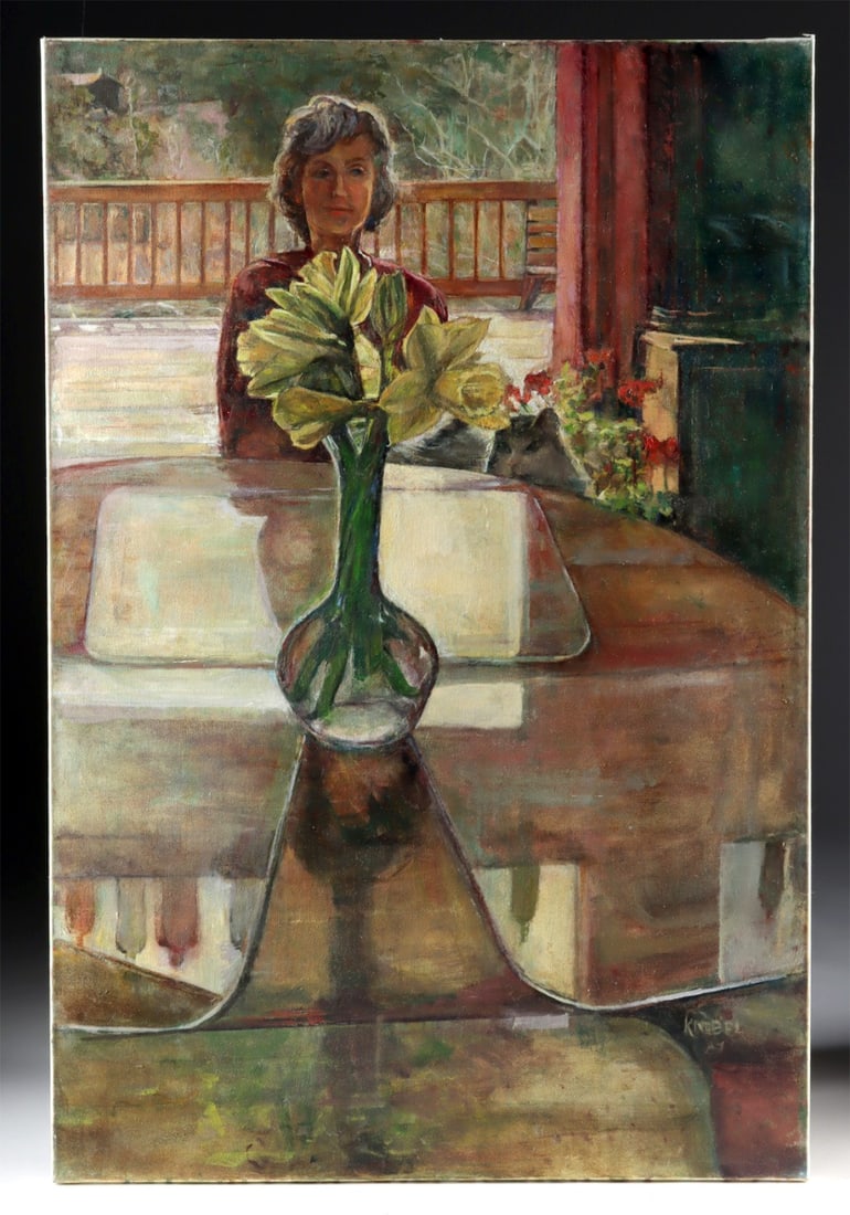 Arthur Knebel Painting - "Daffodils in Vase" (1987): Arthur Knebel (American, 1925-2013). "Daffodils in Vase" oil on canvas, 1987. Signed and dated at lower right. A quietly luminous composition, "Daffodils in Vase" captures Arthur Knebel's enduring fas
