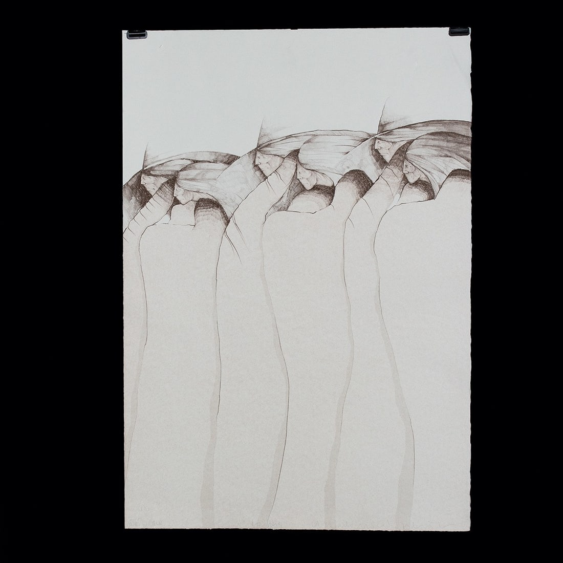 Amado M. Pena Jr. Lithograph "Los Seis": Amado Maurilio Pena, Jr. (Mexican-American, b. 1943). "Los Seis" lithograph, n.d. Edition 25 of 65. Hand-signed at lower right, titled at lower center, and numbered at lower left. Blind stamps at lowe