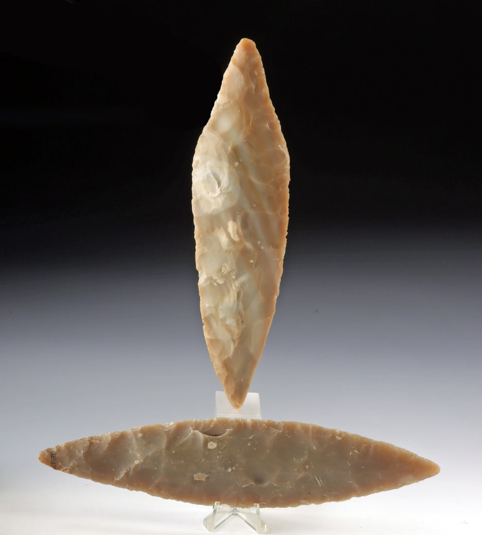Two Ancient Belize Maya Bifacial Chert Blades (1 of 2)