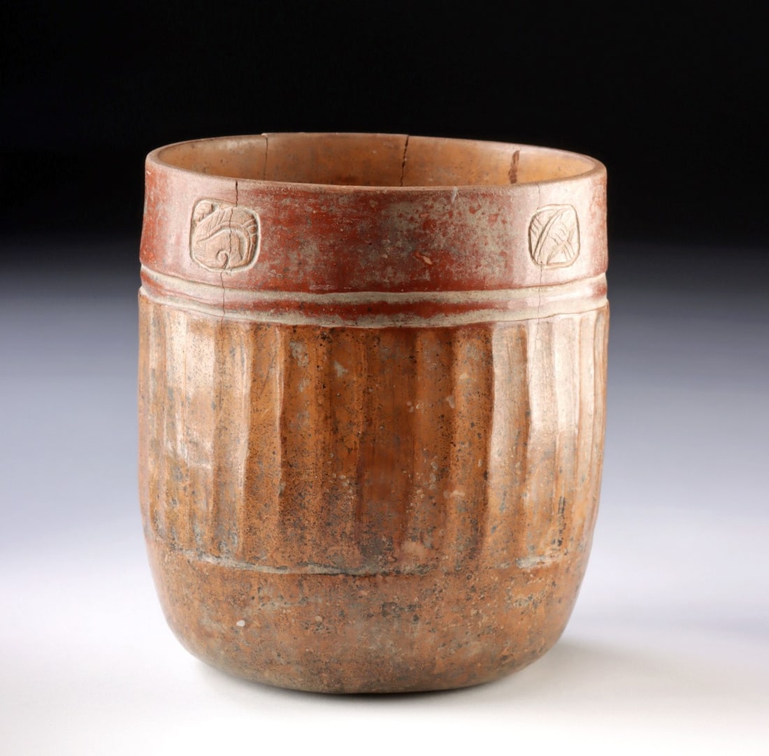 Maya Fluted Cylinder Vessel w/ Incised Glyphs (1 of 4)