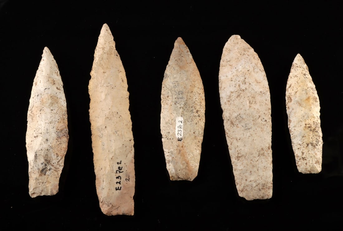 Five Large Prehistoric Paleo-Indian Chert Stone Points (1 of 2)