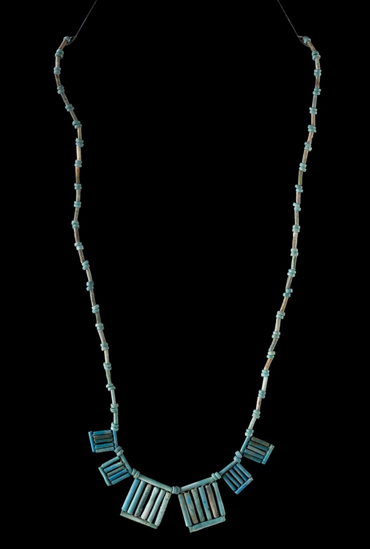 Egyptian Faience Bead Necklace, Bright Turquoise Hue (1 of 2)