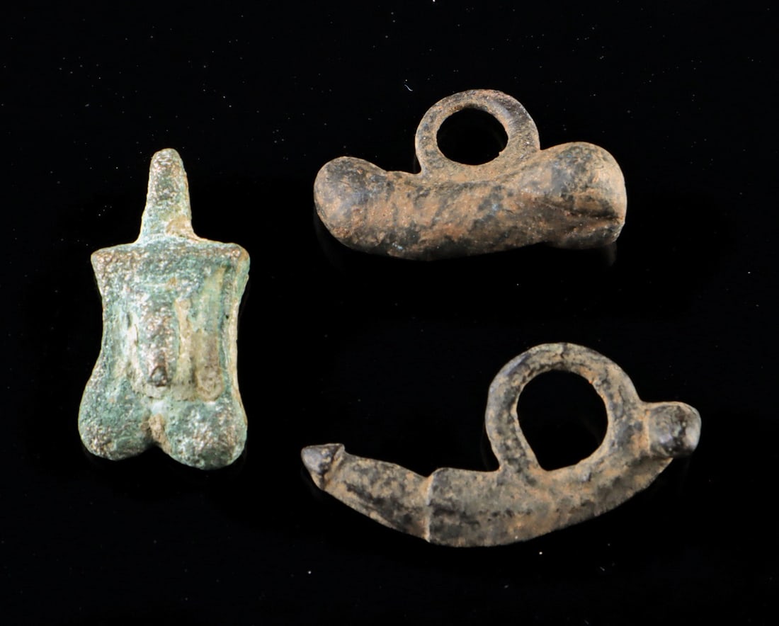 Three Roman Bronze Phallic Amulets, Fascina (1 of 2)