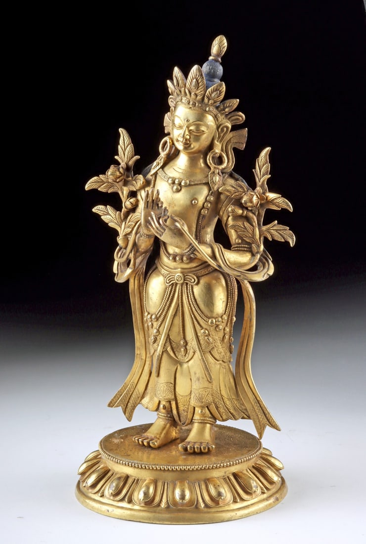 Lovely 19th C. Tibetan Gilt Bronze Figure of Tara (1 of 6)