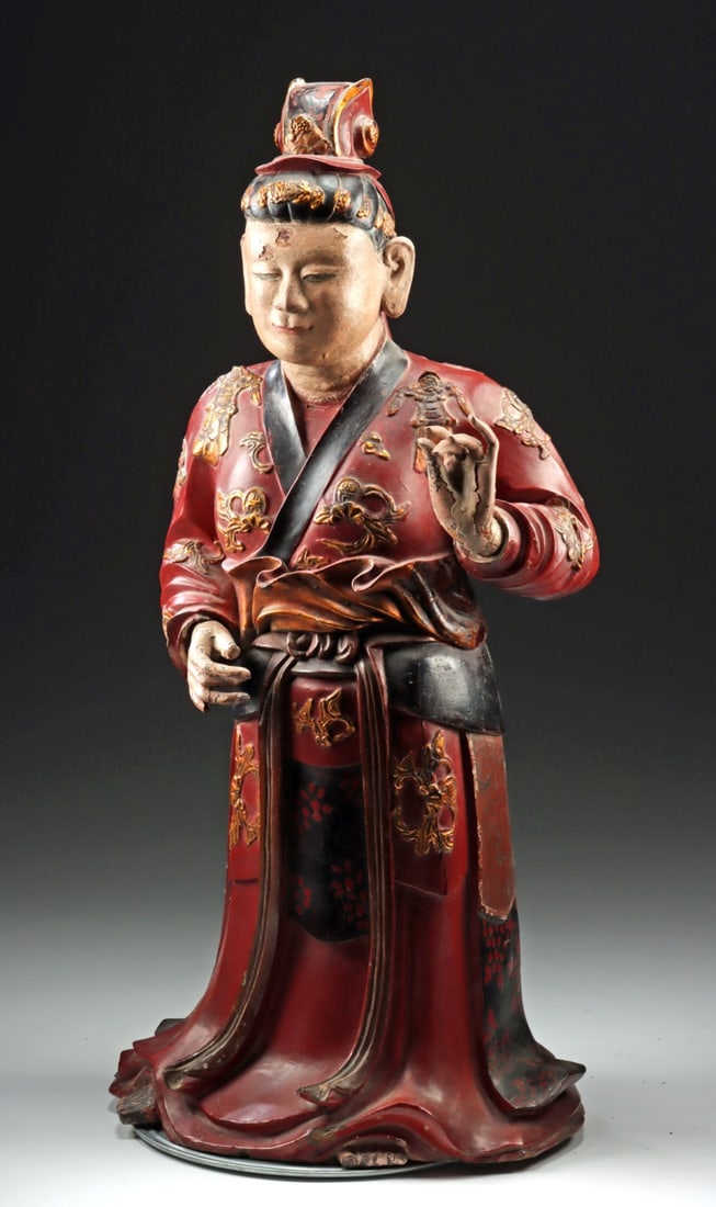 16th C. Chinese Ming Gilt & Lacquer Wood Taoist Figure (1 of 4)