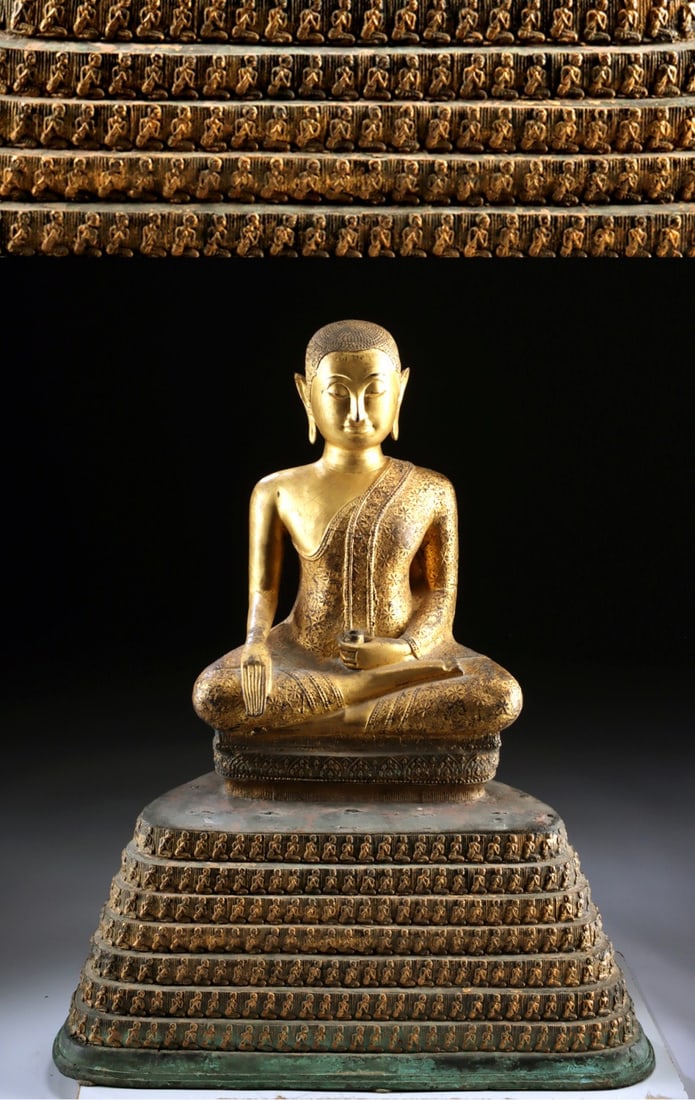 Rare 19th C. Thai Gilt Brass Statue of Monk Phra Malai (1 of 7)