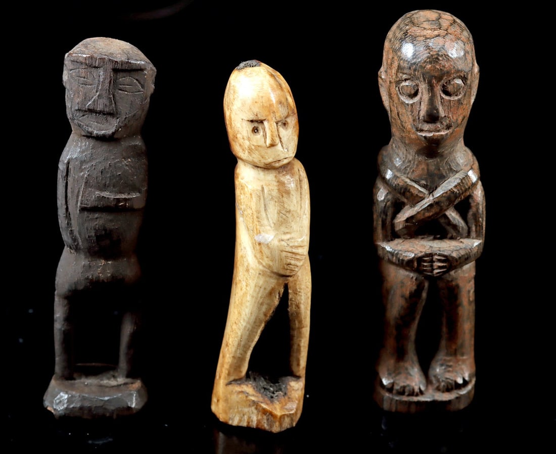 Three Borneo Dayak Wood & Bone Nude Figures (1 of 2)