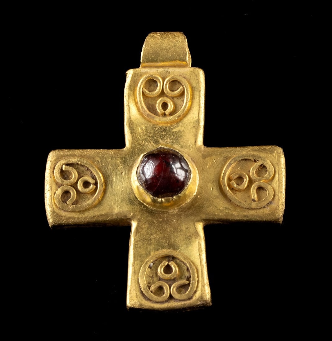 Neoclassical 20kt Gold Cross with Inset Garnet (1 of 2)